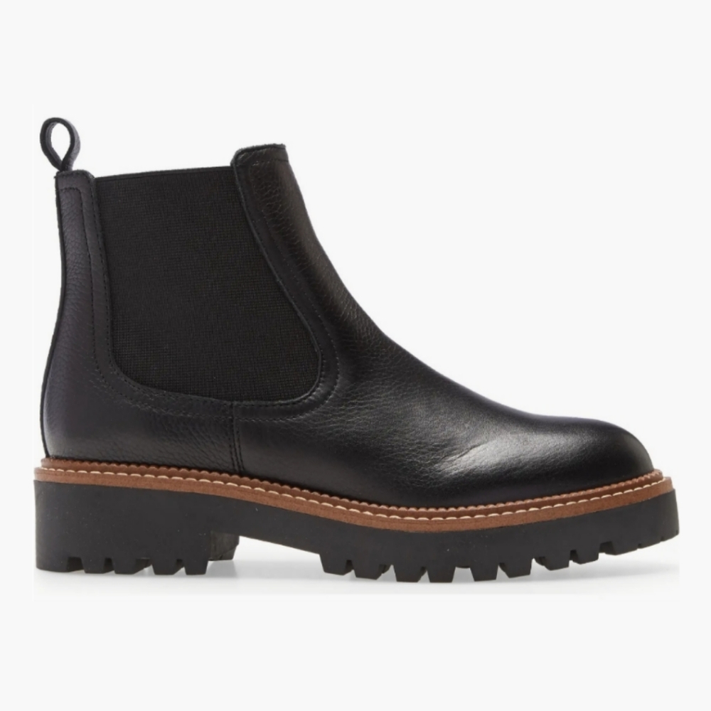 NWT Nordstrom Caslon Miller Water Resistant Lug Chelsea Boot Black Leather Shoes - Picture 3 of 15